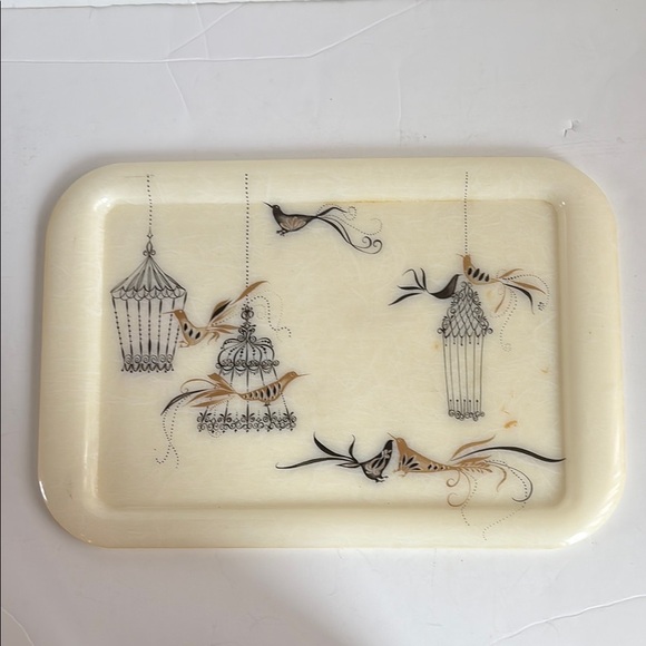 Mid Century cream resin TV tray gold and black birds bird cage vintage retro - Picture 2 of 14